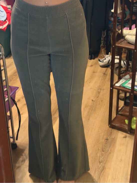 aerie Pants - aerie Olive Ribbed High-Rise Flare Pants
